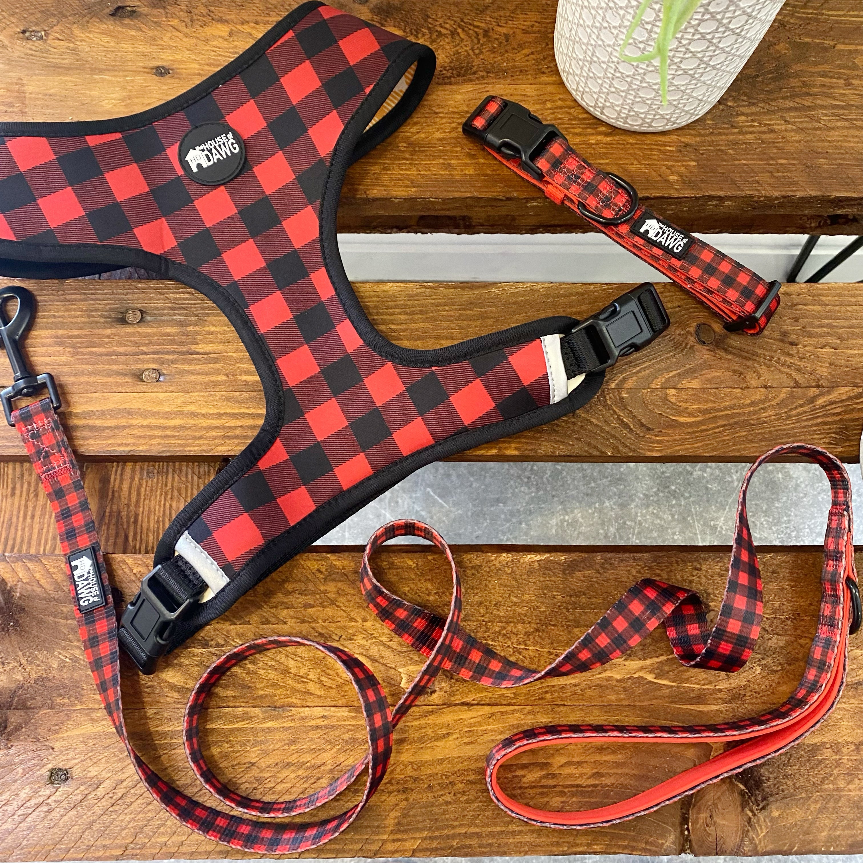 Red Plaid Reversible Harness Set